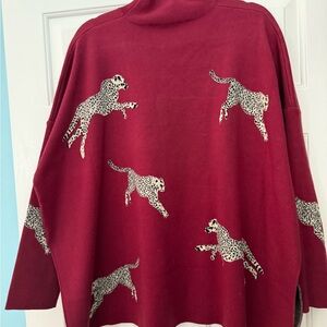 Entro Burgundy Cheetah Turtleneck Sweater
